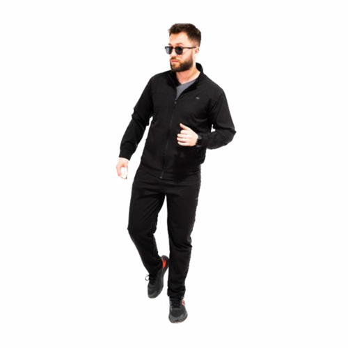 Crosstime Erkek Spor Likra Eşofman Takımı Armürlü - Siyah - S